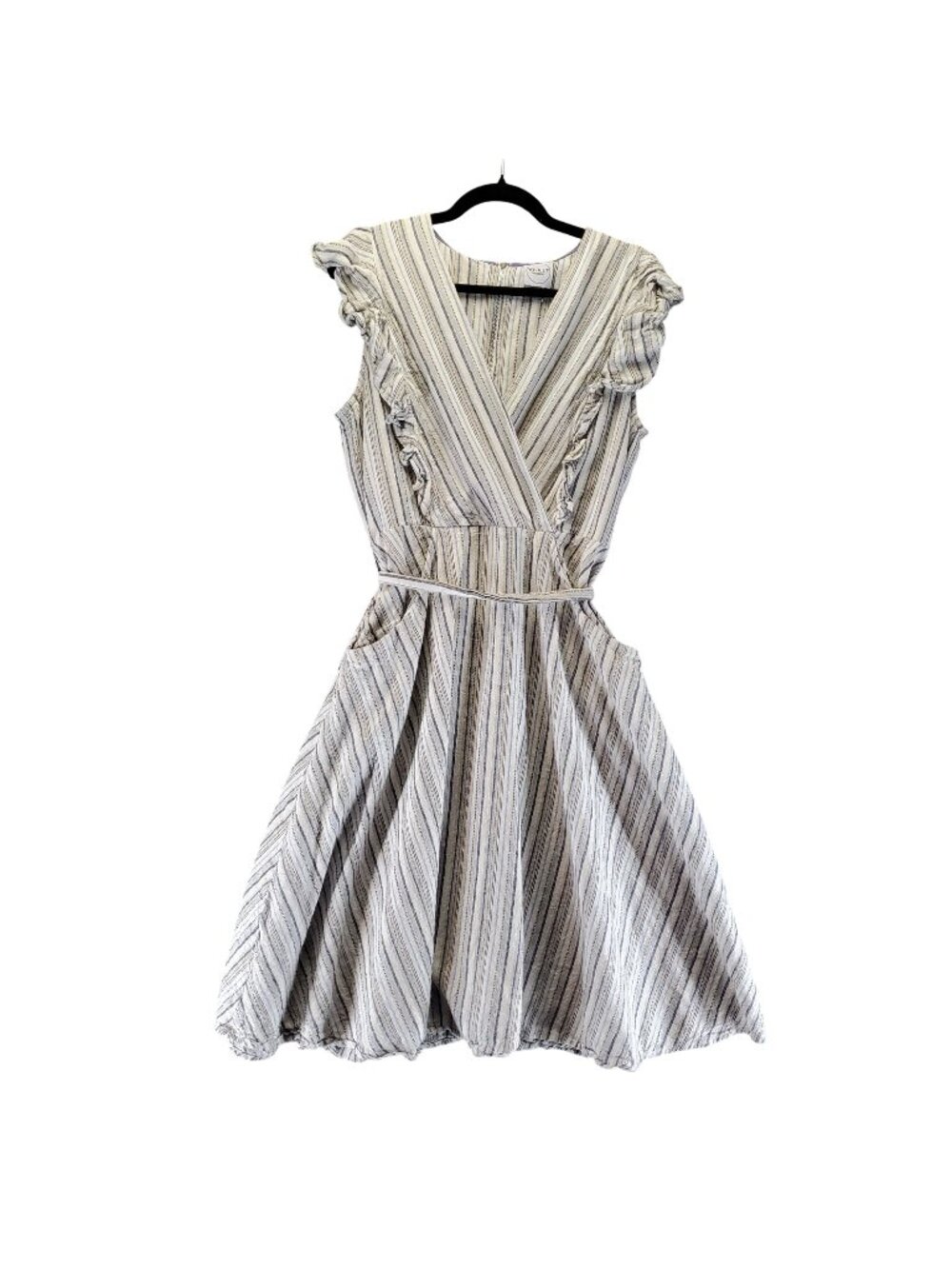 Violet Weekend Dress Womens XL Multicolor Stripe V-Neck Sleeveless Linen Blend